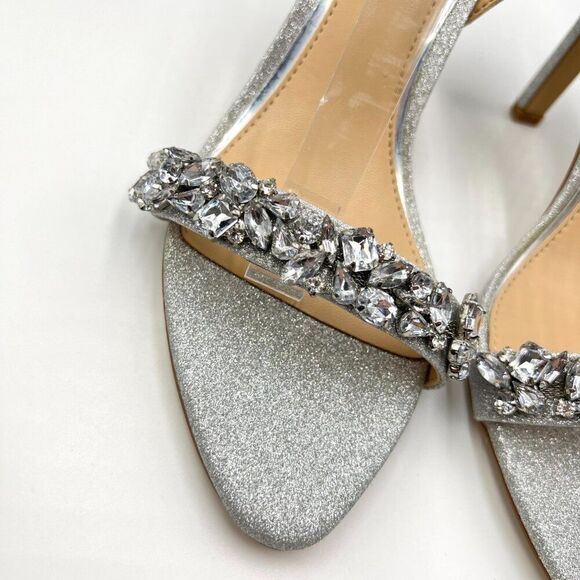 Jewel‎ Badgley Mischka Womens Size 6.5 Jeweled Silver Dress Sandals Heels Shoes - Picture 3 of 12